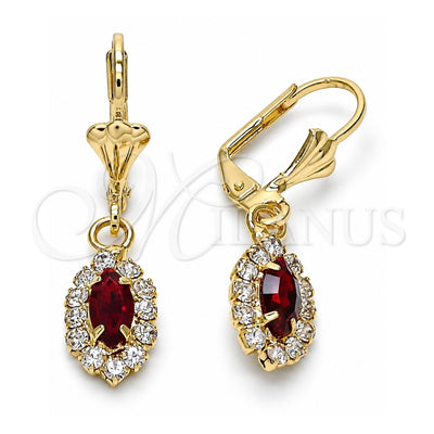 Oro Laminado Dangle Earring, Gold Filled Style with Garnet and White Crystal, Polished, Golden Finish, 02.122.0115