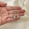 Oro Laminado Dangle Earring, Gold Filled Style with White and Pink Crystal, Polished, Golden Finish, 02.122.0115.2