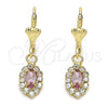 Oro Laminado Dangle Earring, Gold Filled Style with White and Pink Crystal, Polished, Golden Finish, 02.122.0115.2