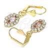 Oro Laminado Dangle Earring, Gold Filled Style with White and Pink Crystal, Polished, Golden Finish, 02.122.0115.2