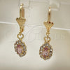 Oro Laminado Dangle Earring, Gold Filled Style with White and Pink Crystal, Polished, Golden Finish, 02.122.0115.2
