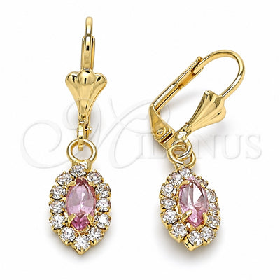Oro Laminado Dangle Earring, Gold Filled Style with White and Pink Crystal, Polished, Golden Finish, 02.122.0115.2