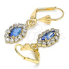 Oro Laminado Dangle Earring, Gold Filled Style with Sapphire Blue and White Crystal, Polished, Golden Finish, 02.122.0115.3