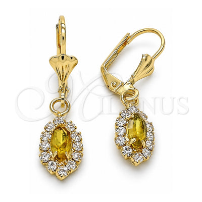 Oro Laminado Dangle Earring, Gold Filled Style with Peridot and White Crystal, Polished, Golden Finish, 02.122.0115.4
