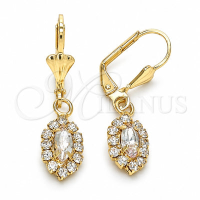 Oro Laminado Dangle Earring, Gold Filled Style with White Crystal, Polished, Golden Finish, 02.122.0115.5
