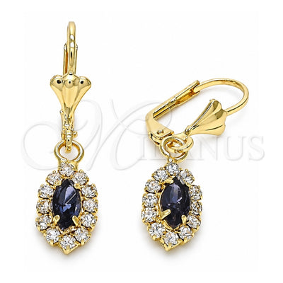 Oro Laminado Dangle Earring, Gold Filled Style with Amethyst and White Crystal, Polished, Golden Finish, 02.122.0115.7