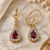 Oro Laminado Dangle Earring, Gold Filled Style Teardrop Design, with Garnet and White Crystal, Polished, Golden Finish, 02.122.0116