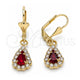 Oro Laminado Dangle Earring, Gold Filled Style Teardrop Design, with Garnet and White Crystal, Polished, Golden Finish, 02.122.0116