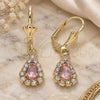 Oro Laminado Dangle Earring, Gold Filled Style Teardrop Design, with Rose and White Crystal, Polished, Golden Finish, 02.122.0116.2