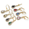 Oro Laminado Dangle Earring, Gold Filled Style Teardrop Design, with Rose and White Crystal, Polished, Golden Finish, 02.122.0116.2