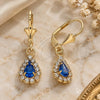 Oro Laminado Dangle Earring, Gold Filled Style Teardrop Design, with Sapphire Blue and White Crystal, Polished, Golden Finish, 02.122.0116.3