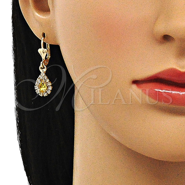 Gold Filled Ring — Dangle Earring Teardrop Design with Peridot and White — alternate product view — SKU 143744 | Oro Laminado anillo — Dangle Earring Teardrop diseño with Peridot and blanco — SKU 143744