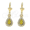 Oro Laminado Dangle Earring, Gold Filled Style Teardrop Design, with Peridot and White Crystal, Polished, Golden Finish, 02.122.0116.4