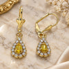 Oro Laminado Dangle Earring, Gold Filled Style Teardrop Design, with Peridot and White Crystal, Polished, Golden Finish, 02.122.0116.4