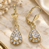Oro Laminado Dangle Earring, Gold Filled Style Teardrop Design, with White Crystal, Polished, Golden Finish, 02.122.0116.5