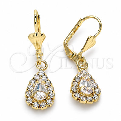 Oro Laminado Dangle Earring, Gold Filled Style Teardrop Design, with White Crystal, Polished, Golden Finish, 02.122.0116.5