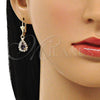 Oro Laminado Dangle Earring, Gold Filled Style Teardrop Design, with Amethyst and White Crystal, Polished, Golden Finish, 02.122.0116.7