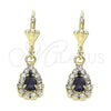 Oro Laminado Dangle Earring, Gold Filled Style Teardrop Design, with Amethyst and White Crystal, Polished, Golden Finish, 02.122.0116.7