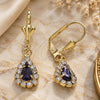 Oro Laminado Dangle Earring, Gold Filled Style Teardrop Design, with Amethyst and White Crystal, Polished, Golden Finish, 02.122.0116.7