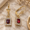 Oro Laminado Dangle Earring, Gold Filled Style with Garnet and White Crystal, Polished, Golden Finish, 02.122.0117