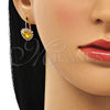 Oro Laminado Leverback Earring, Gold Filled Style Heart Design, with Dark Champagne and White Crystal, Polished, Golden Finish, 02.122.0111.7