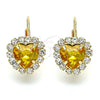Oro Laminado Leverback Earring, Gold Filled Style Heart Design, with Dark Champagne and White Crystal, Polished, Golden Finish, 02.122.0111.7