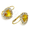 Oro Laminado Leverback Earring, Gold Filled Style Heart Design, with Dark Champagne and White Crystal, Polished, Golden Finish, 02.122.0111.7