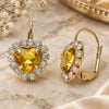 Oro Laminado Leverback Earring, Gold Filled Style Heart Design, with Dark Champagne and White Crystal, Polished, Golden Finish, 02.122.0111.7