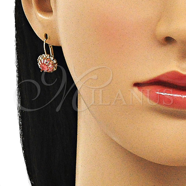 Gold Filled Ring — Leverback Earring Flower Design with Pink and White — alternate product view — SKU 143750 | Oro Laminado anillo — Leverback Earring flor diseño with Pink and blanco — SKU 143750