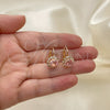 Oro Laminado Leverback Earring, Gold Filled Style Flower Design, with Pink and White Crystal, Polished, Golden Finish, 5.125.009.2