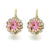 Oro Laminado Leverback Earring, Gold Filled Style Flower Design, with Pink and White Crystal, Polished, Golden Finish, 5.125.009.2