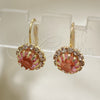 Oro Laminado Leverback Earring, Gold Filled Style Flower Design, with Pink and White Crystal, Polished, Golden Finish, 5.125.009.2