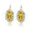 Oro Laminado Leverback Earring, Gold Filled Style Leaf Design, with Dark Champagne and White Crystal, Polished, Golden Finish, 02.122.0082.7