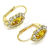 Oro Laminado Leverback Earring, Gold Filled Style Leaf Design, with Dark Champagne and White Crystal, Polished, Golden Finish, 02.122.0082.7