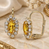 Oro Laminado Leverback Earring, Gold Filled Style Leaf Design, with Dark Champagne and White Crystal, Polished, Golden Finish, 02.122.0082.7