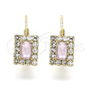Oro Laminado Leverback Earring, Gold Filled Style with Rose and White Crystal, Polished, Golden Finish, 5.125.020.5