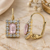 Oro Laminado Leverback Earring, Gold Filled Style with Rose and White Crystal, Polished, Golden Finish, 5.125.020.5