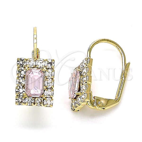 Gold Filled Ring — Leverback Earring with Rose and White Crystal Polished — main product view — SKU 143752 | Oro Laminado anillo — Leverback Earring with Rose and cristal blanco pulido — SKU 143752
