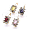 Oro Laminado Leverback Earring, Gold Filled Style with Rose and White Crystal, Polished, Golden Finish, 5.125.020.5