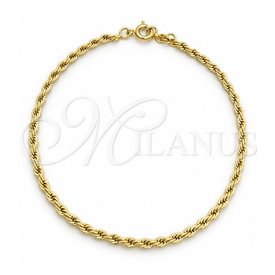 Oro Laminado Fancy Bracelet, Gold Filled Style Rope Design, Polished, Golden Finish, 03.09.0089.1.07 (03 MM Thickness, 7 Inches Length)