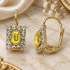 Oro Laminado Leverback Earring, Gold Filled Style with Yellow and White Crystal, Polished, Golden Finish, 5.125.020.6