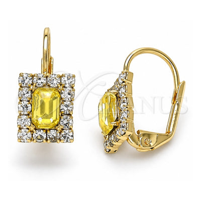 Oro Laminado Leverback Earring, Gold Filled Style with Yellow and White Crystal, Polished, Golden Finish, 5.125.020.6