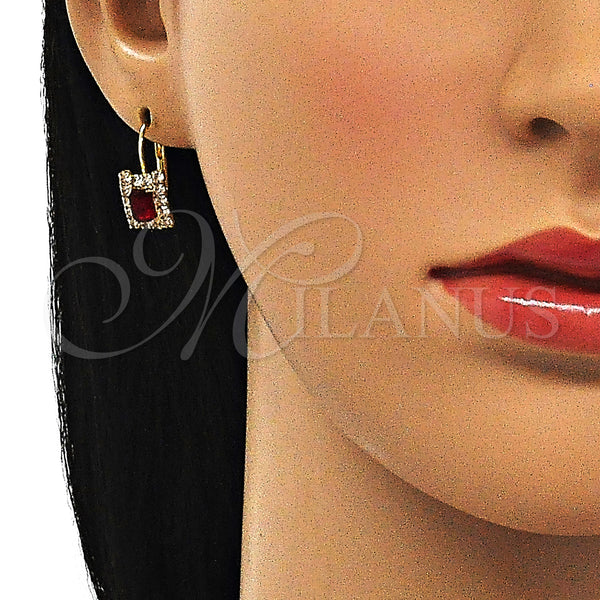 Gold Filled Ring — Leverback Earring with Garnet and White Crystal Polished — alternate product view — SKU 143761 | Oro Laminado anillo — Leverback Earring with Garnet and cristal blanco pulido — SKU 143761