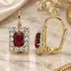 Oro Laminado Leverback Earring, Gold Filled Style with Garnet and White Crystal, Polished, Golden Finish, 5.125.020.7
