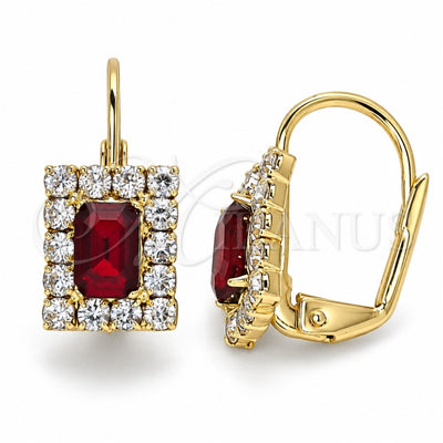 Oro Laminado Leverback Earring, Gold Filled Style with Garnet and White Crystal, Polished, Golden Finish, 5.125.020.7
