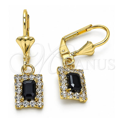 Oro Laminado Dangle Earring, Gold Filled Style with Black and White Crystal, Polished, Golden Finish, 02.122.0117.1