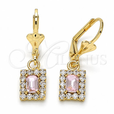 Oro Laminado Dangle Earring, Gold Filled Style with Rose and White Crystal, Polished, Golden Finish, 02.122.0117.2