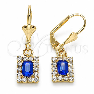 Oro Laminado Dangle Earring, Gold Filled Style with Sapphire Blue and White Crystal, Polished, Golden Finish, 02.122.0117.3