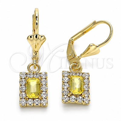 Oro Laminado Dangle Earring, Gold Filled Style with Yellow and White Crystal, Polished, Golden Finish, 02.122.0117.4