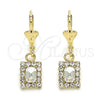 Oro Laminado Dangle Earring, Gold Filled Style with White Crystal, Polished, Golden Finish, 02.122.0117.5